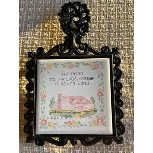 Vintage Cast Iron Embroidered Pattern Trivet Tile Wall Hanging Kitchen Rooster